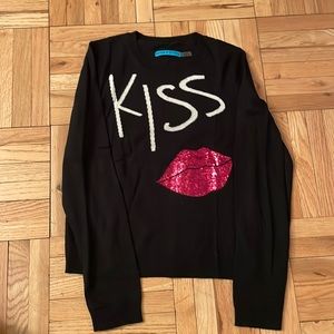Alice and Olivia black Kiss sweater with red sequined lips. Size small
